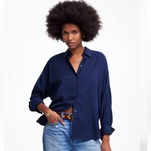 Madewell Relaxed Dolman Button Down Shirt Navy Size Small
